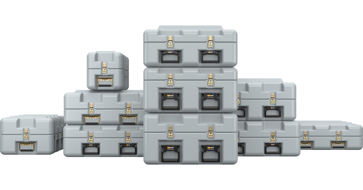 Stack of gray storage cases.